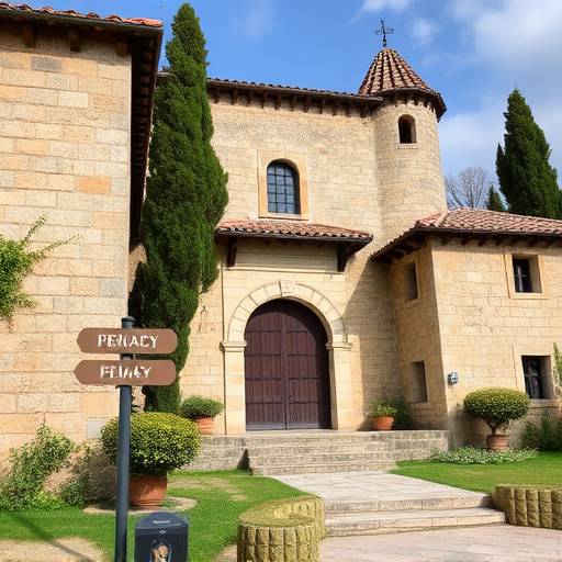 Imagen de un monasterio antiguo con una se帽al de privacidad