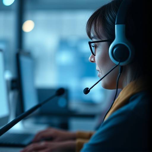 Una persona con un auricular hablando por tel&radic;&copy;fono, representando la atenci&radic;&ge;n al cliente y la disposici&radic;&ge;n para resolver problemas de accesibilidad.